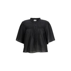Marant Etoile Cotton Top with Pleated Detailing Women Black Shirts